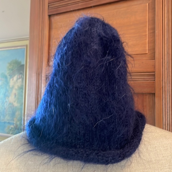 Handmade knit winter hat mohair navy blue one size fits most girls women main image 4